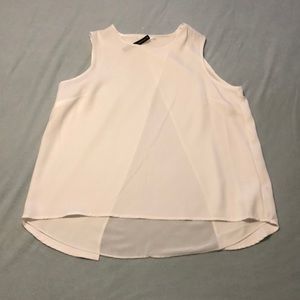 Unique cross-back blouse with sheer lining